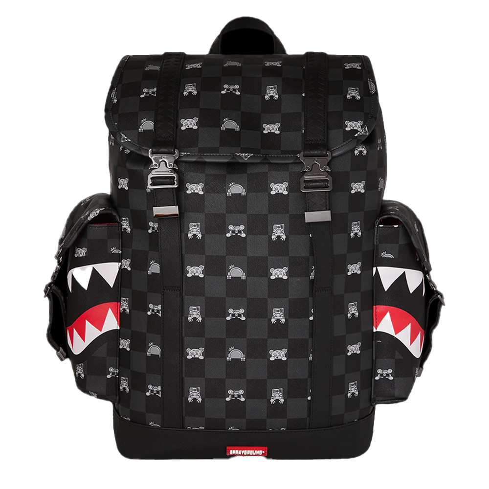 SPRAYGROUND Gray Peeking Character Check Monte Carlo Unisex Backpack - Μαύρο